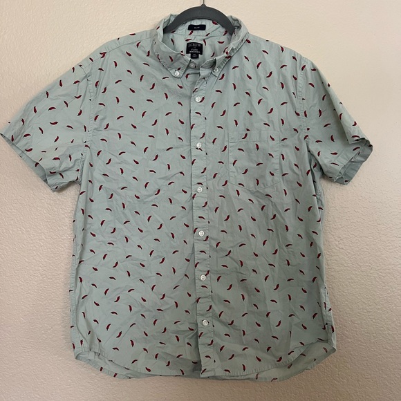 J Crew Factory Men Short-sleeve slim hot pepper print shirt Button Down XL - Picture 2 of 7